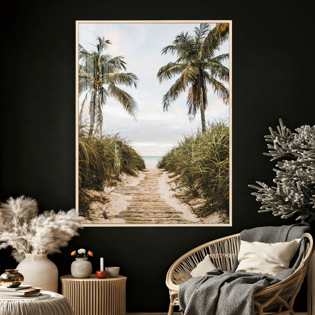 Tropical Palm Wall Art | Sandy Pathway Canvas Print, Ocean View