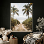 Tropical Palm Wall Art | Sandy Pathway Canvas Print, Ocean View