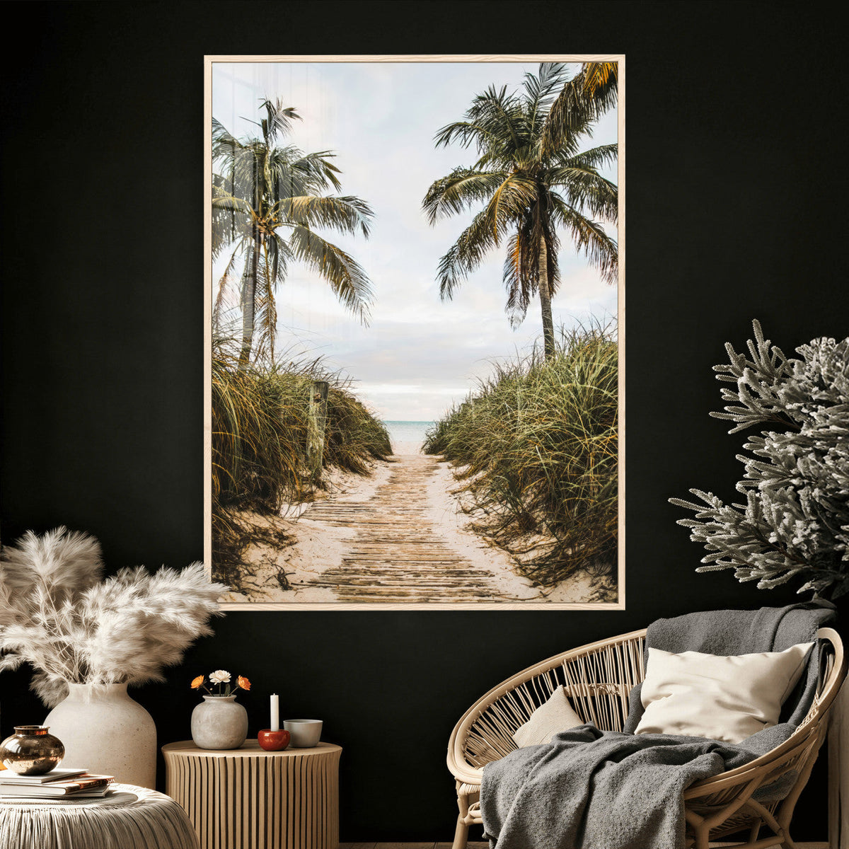 Tropical Palm Wall Art | Sandy Pathway Canvas Print, Ocean View