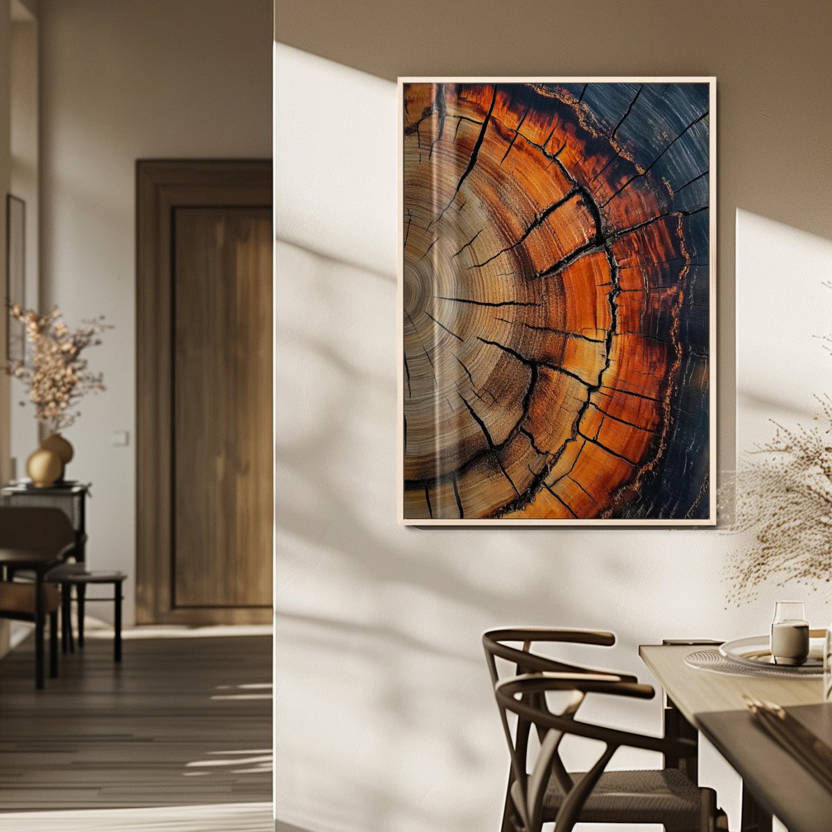 Rustic Wood Wall Art Canvas Print, Framed Tree Rings Nature Art, Earthy Tones Modern Rustic Decor