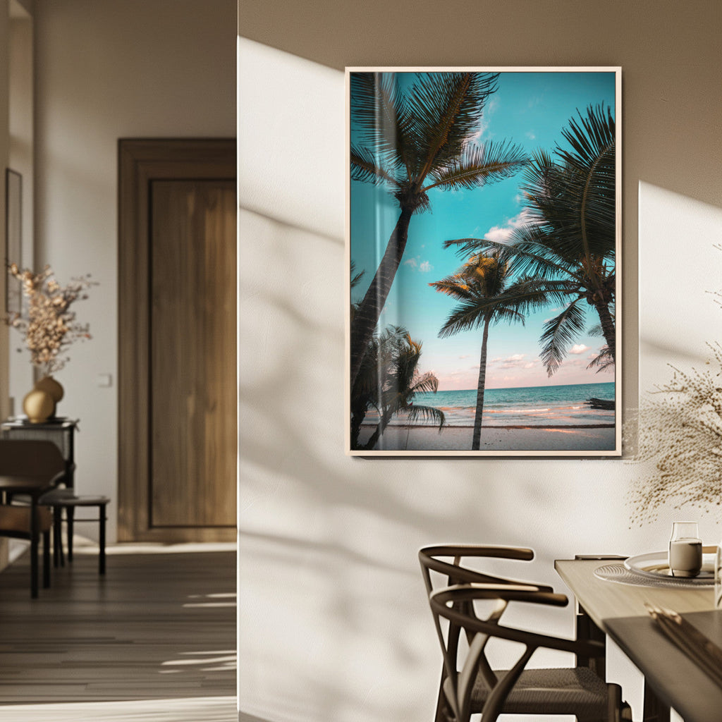 Palm Trees Wall Art Canvas Print, Framed Tropical Beach Art, Ocean Breeze Tropical Coastal Decor