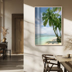 Tropical Beach Palm Trees Canvas Print, Framed Island Coastal Wall Art Ocean Horizon