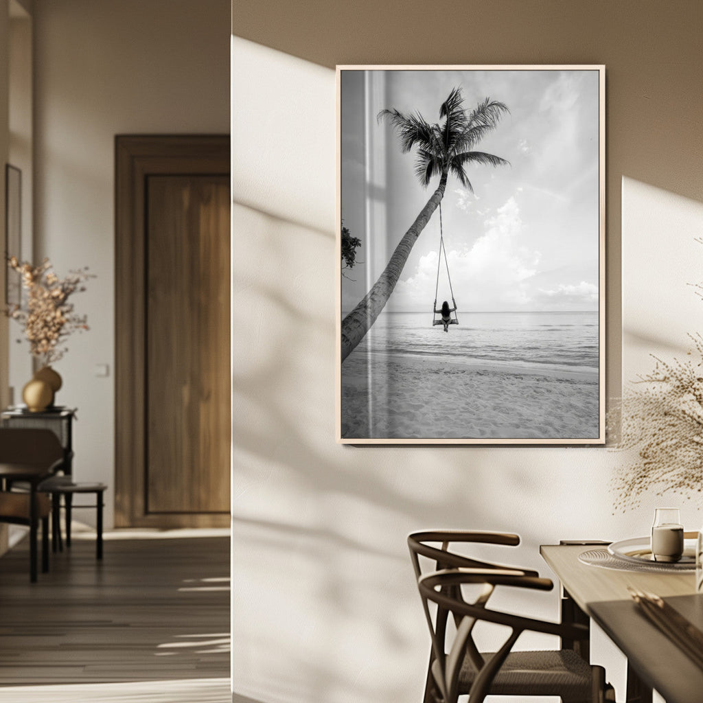 Black White Palm Tree Wall Art | Framed Ocean View Canvas