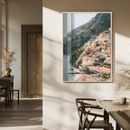 Mediterranean Coastal Cliffside Town Wall Art | Vibrant Seaside Canvas Print
