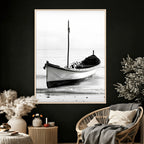 Minimal Boat Wall Art Canvas Print | Black and White Coastal Photography