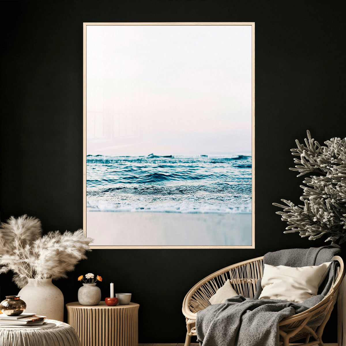 Ocean Wave Wall Art Canvas Print, Minimal Seascape