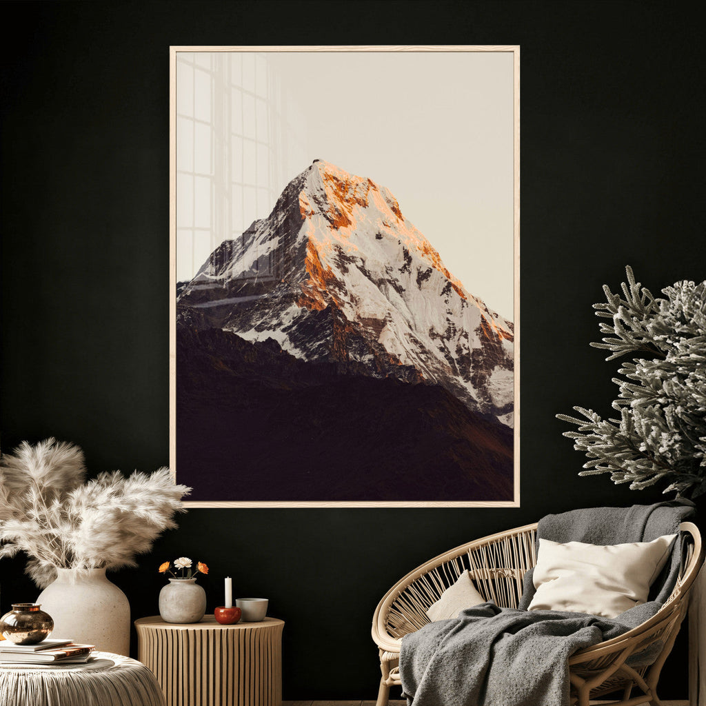 Golden Peak Mountain Wall Art Canvas Print, Minimal Alpine Landscape