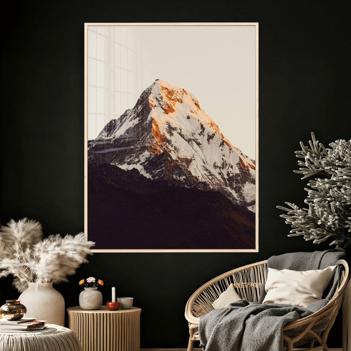 Golden Peak Mountain Wall Art Canvas Print, Minimal Alpine Landscape