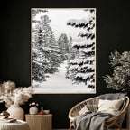 Winter Pine Forest Wall Art Canvas Print, Minimal Winter Landscape