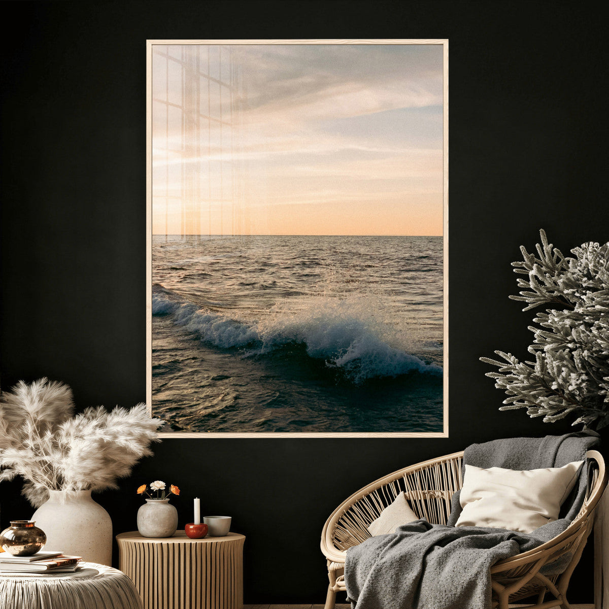 Ocean Wave Wall Art Canvas Print, Calm Coastal Nature Decor
