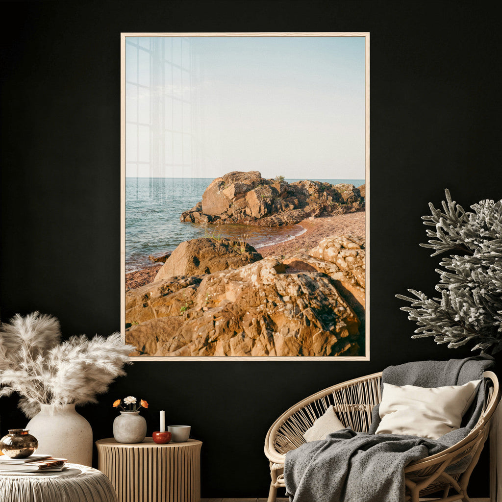 Rocky Coastline Wall Art Canvas Print, Minimal Coastal Landscape