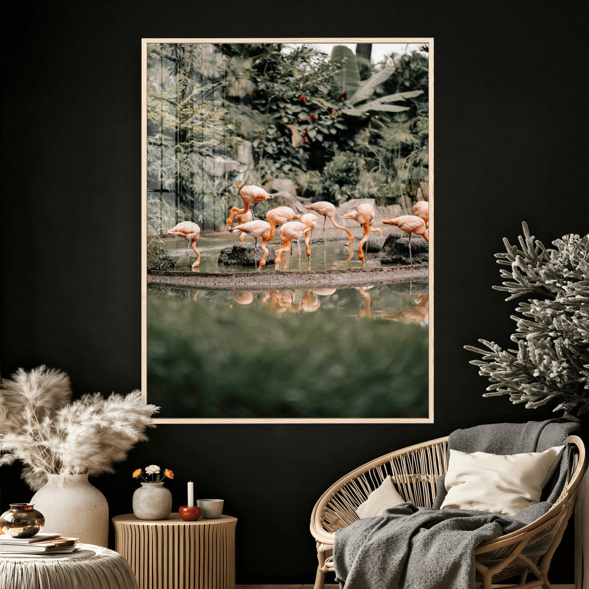 Flamingo Wall Art Canvas Print, Tropical Wildlife Scene