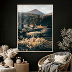 Desert Wall Art Canvas Print, Volcanic Landscape with Soft Wildflowers