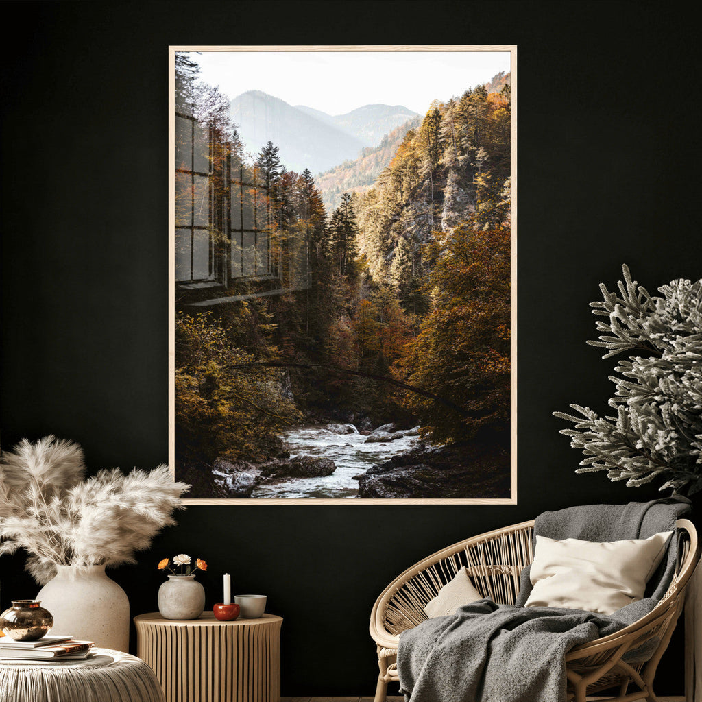 Autumn Forest Mountain Wall Art Canvas Print, Nature Landscape