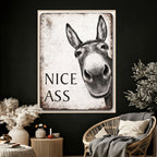 Funny Donkey Bathroom Wall Art Canvas Print, Nice Ass Farm Animal Sign