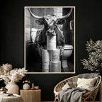 Texas Longhorn Cow Toilet Paper Canvas Wall Art, Funny Bathroom Decor