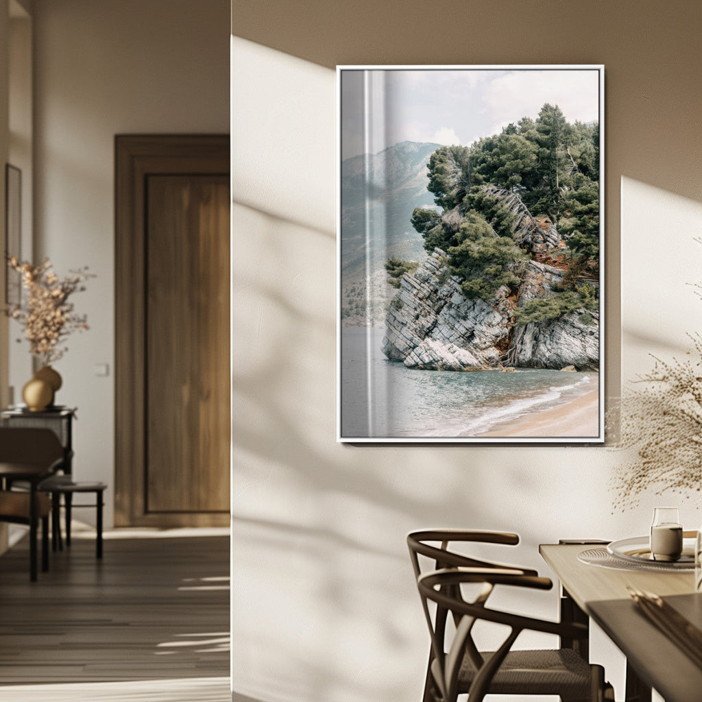 Beach Trees Wall Art Canvas Print, Framed Earthy Beachside Coastal Nature Art