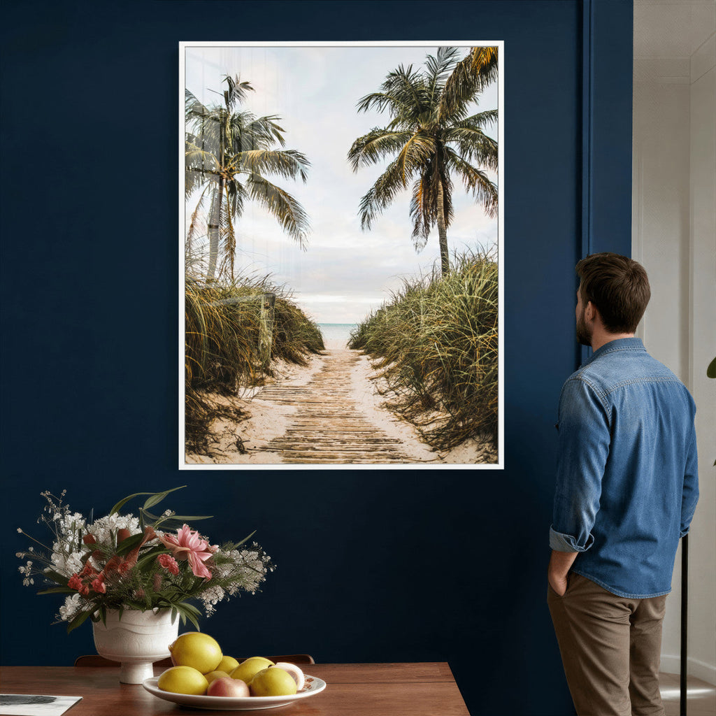 Tropical Palm Wall Art | Sandy Pathway Canvas Print, Ocean View