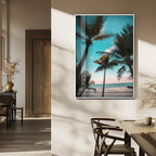 Palm Trees Wall Art Canvas Print, Framed Tropical Beach Art, Ocean Breeze Tropical Coastal Decor