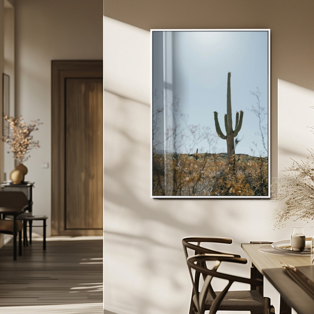 Saguaro Cactus Wall Art Canvas Print, Framed Desert Landscape Art, Southwestern Boho Decor