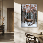 Serene Landscape Wall Art Canvas Print, Framed Winter Wonderland Deer Art, Rustic Cabin Decor