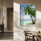 Tropical Beach Palm Trees Canvas Print, Framed Island Coastal Wall Art Ocean Horizon