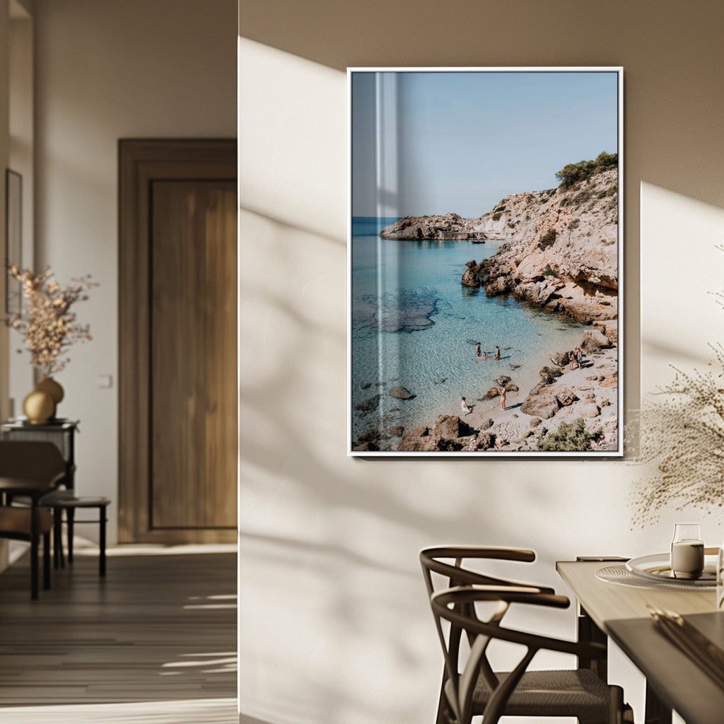 Clear Blue Water Beach Wall Art | Framed Rocky Cove Canvas