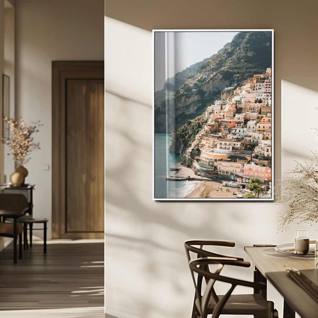 Mediterranean Coastal Cliffside Town Wall Art | Vibrant Seaside Canvas Print