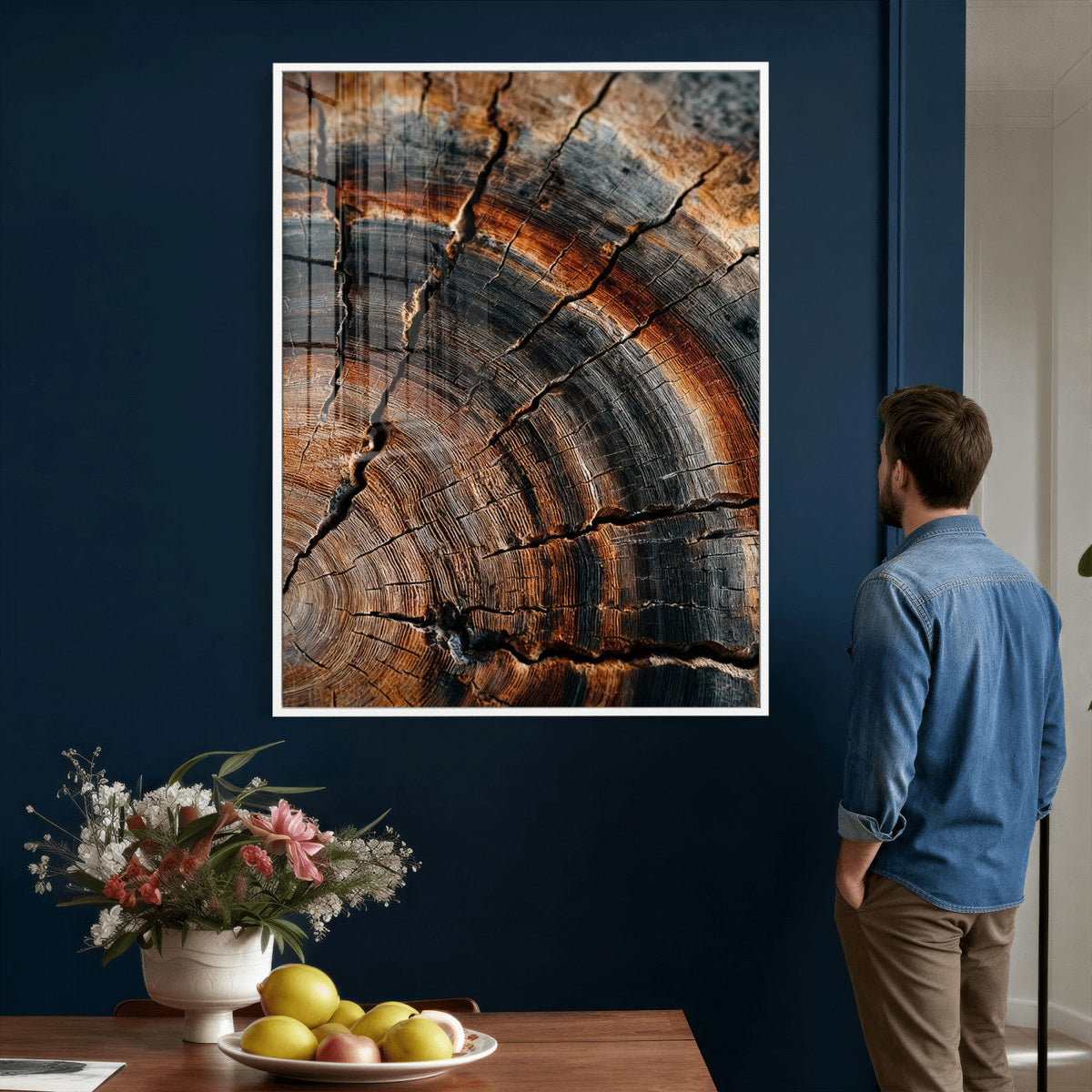 Abstract Tree Rings Wall Art Canvas Print, Wood Grain Rings Artwork
