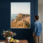 Rocky Coastline Wall Art Canvas Print, Minimal Coastal Landscape