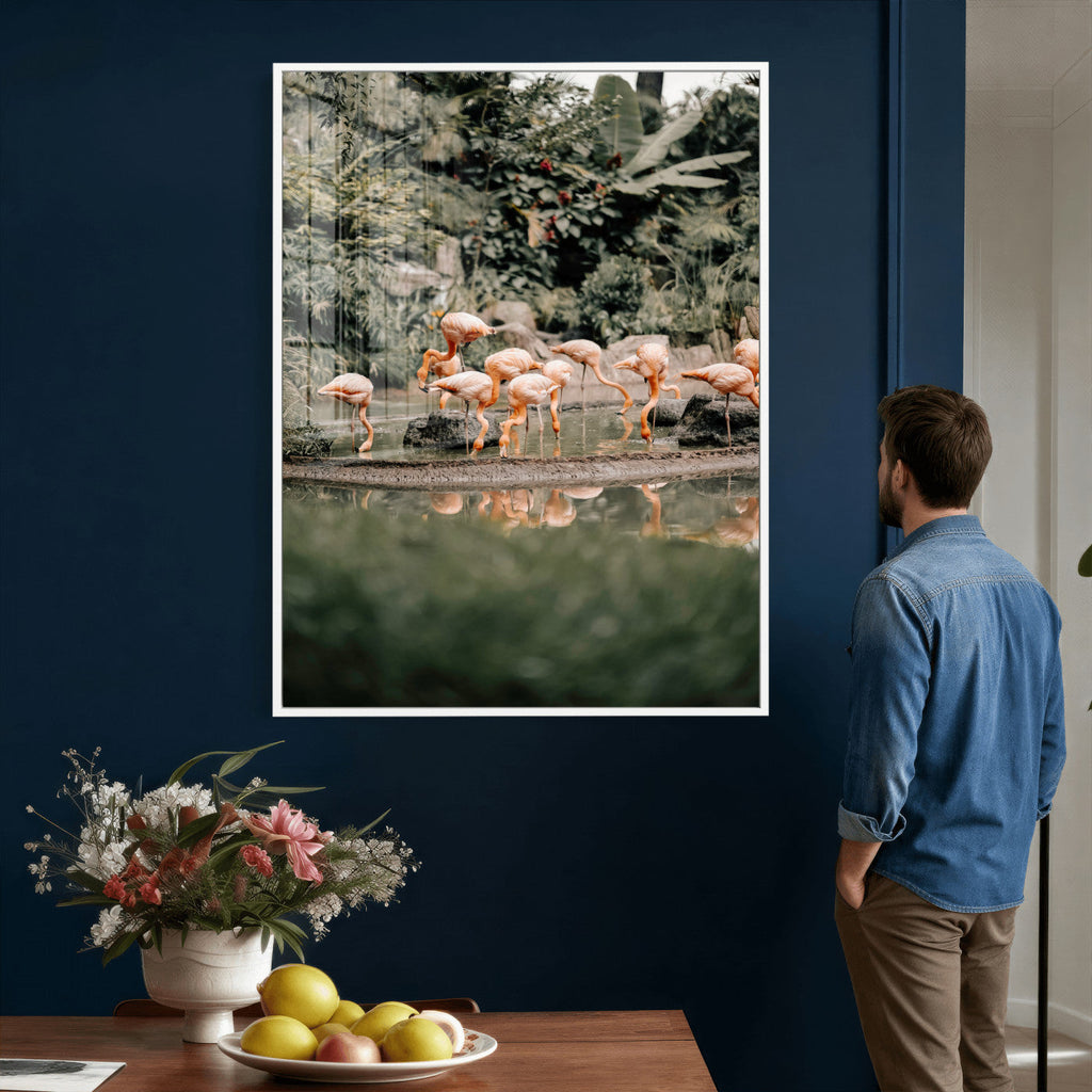 Flamingo Wall Art Canvas Print, Tropical Wildlife Scene