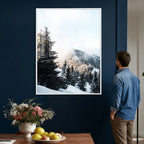Snowy Mountain Forest Wall Art Canvas Print, Winter Pine Landscape