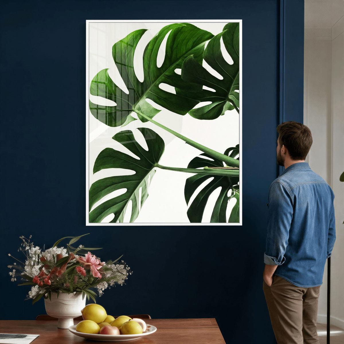 Abstract Teal Blue Wall Art Canvas Print, Modern Abstract Color Block