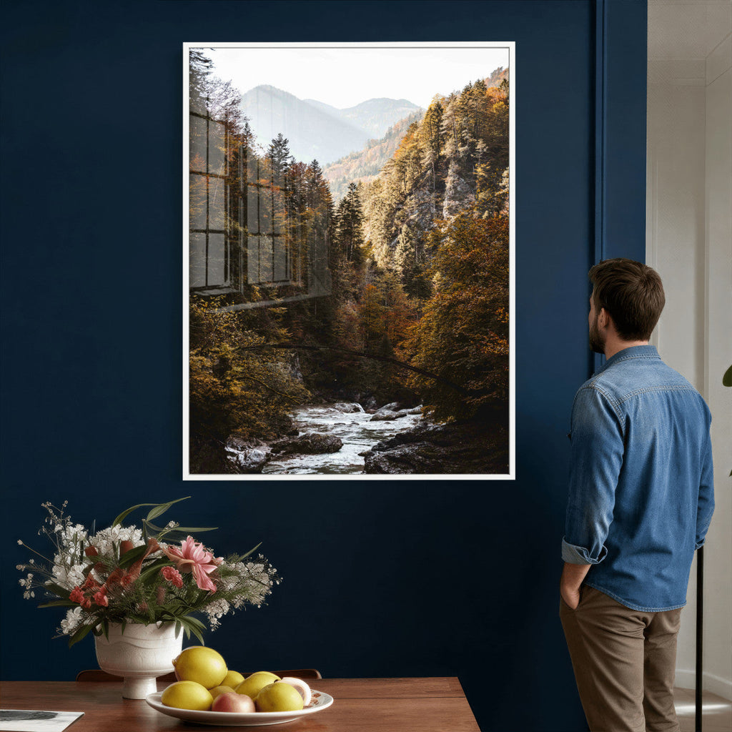 Autumn Forest Mountain Wall Art Canvas Print, Nature Landscape