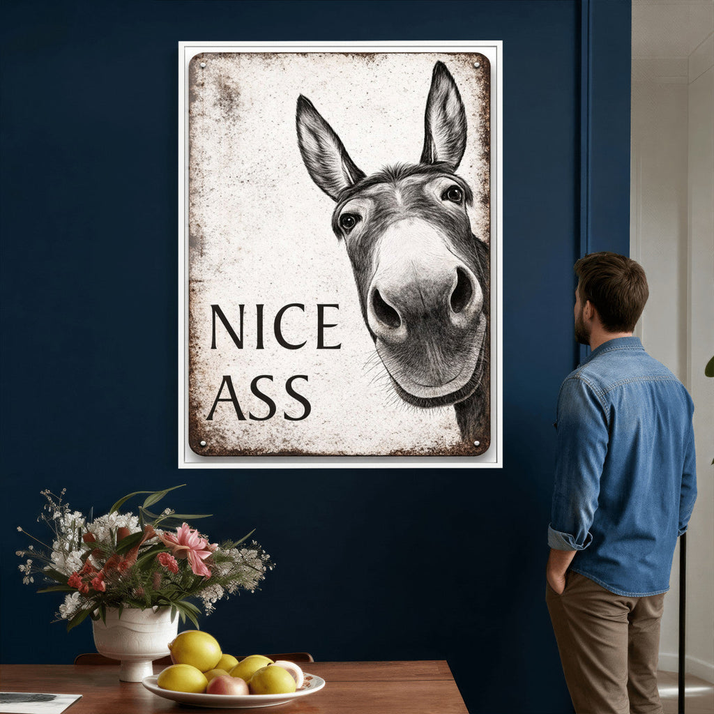 Funny Donkey Bathroom Wall Art Canvas Print, Nice Ass Farm Animal Sign