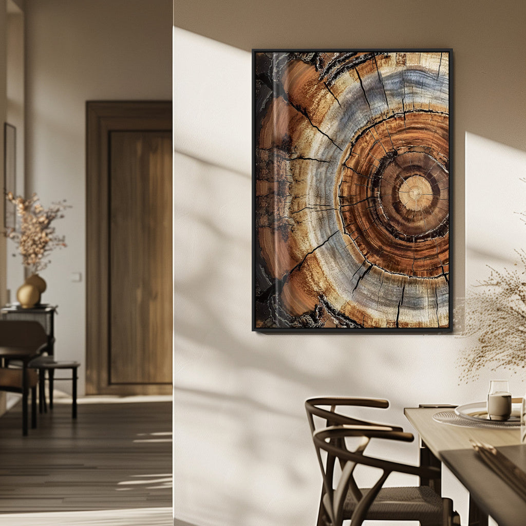 Tree Rings Wall Art Canvas Print | Rustic Cracked Wood Cross Section