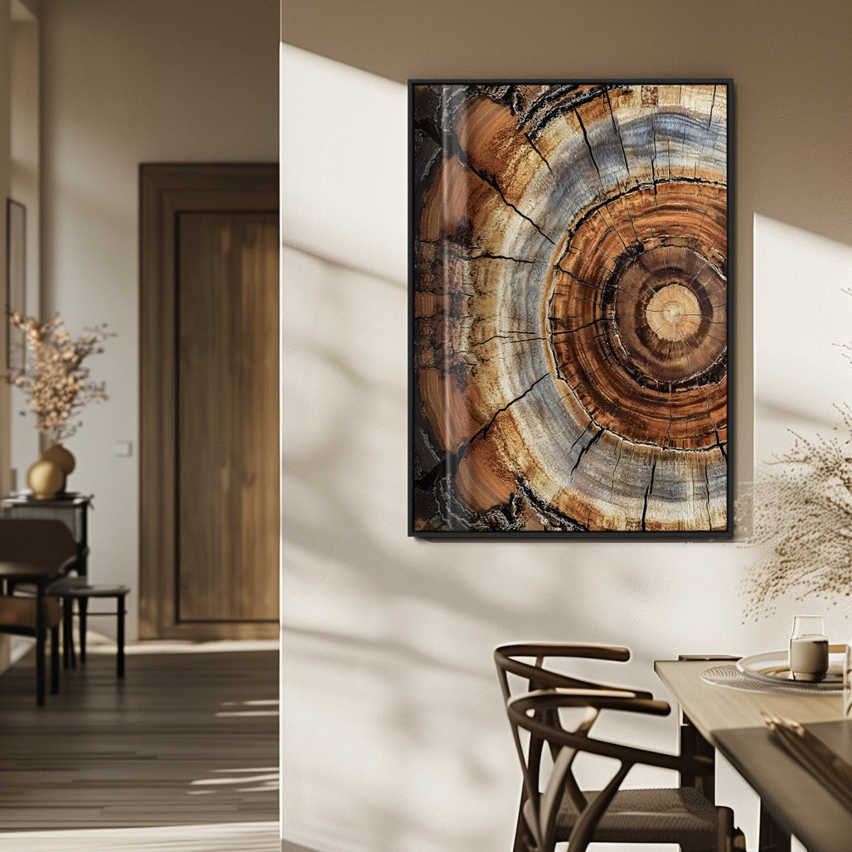 Tree Rings Wall Art Canvas Print | Rustic Cracked Wood Cross Section