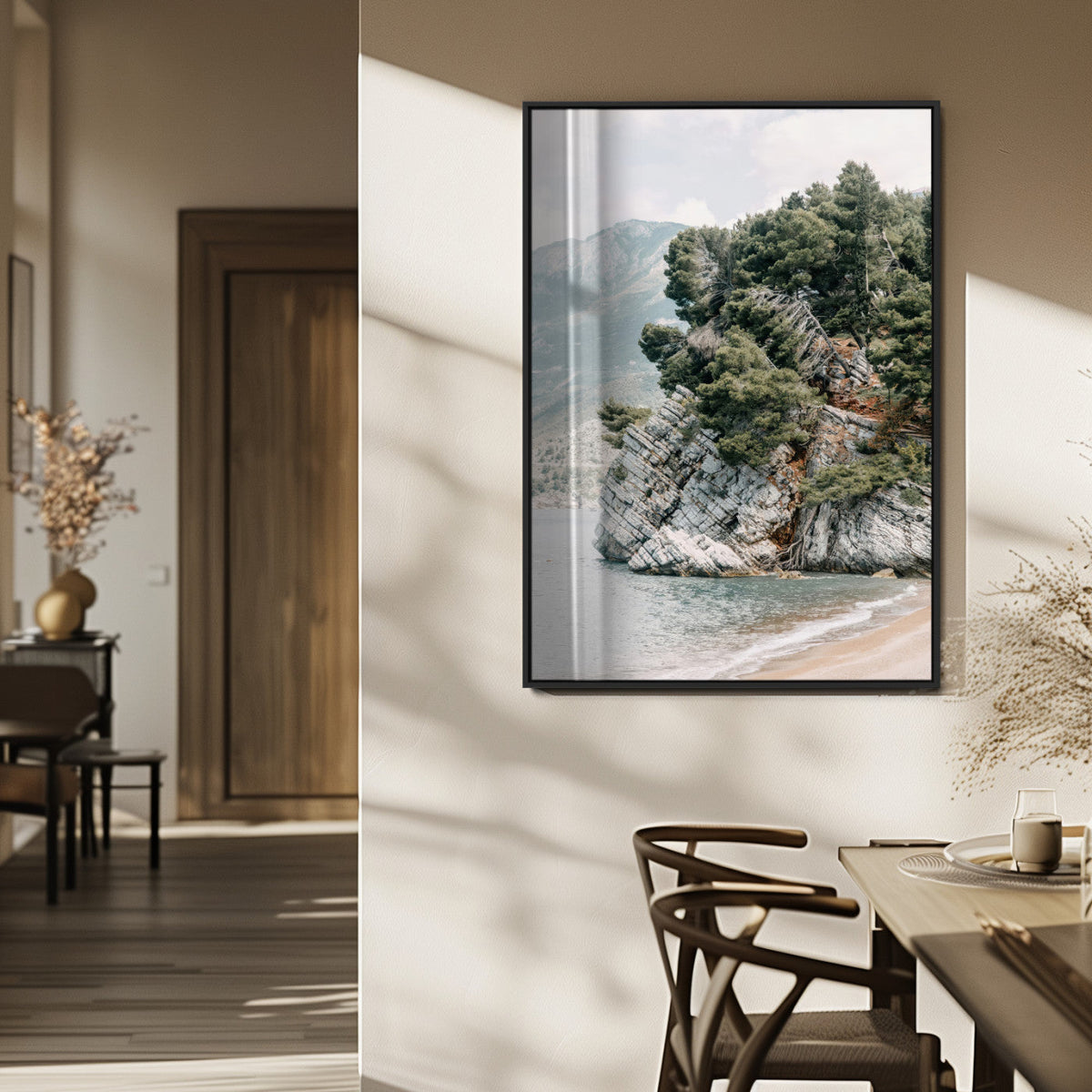 Beach Trees Wall Art Canvas Print, Framed Earthy Beachside Coastal Nature Art