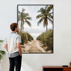 Tropical Palm Wall Art | Sandy Pathway Canvas Print, Ocean View
