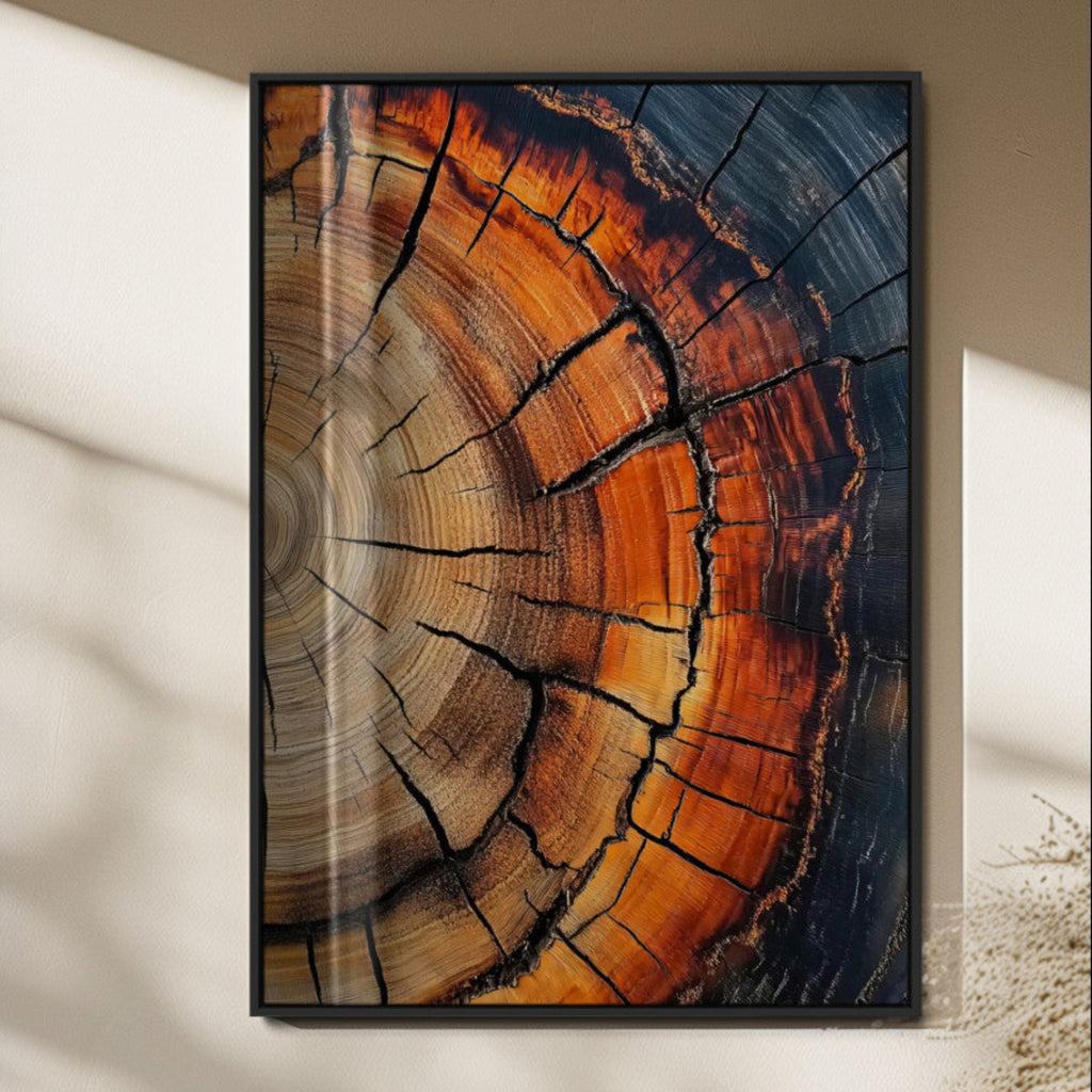 Rustic Wood Wall Art Canvas Print, Framed Tree Rings Nature Art, Earthy Tones Modern Rustic Decor