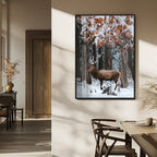 Serene Landscape Wall Art Canvas Print, Framed Winter Wonderland Deer Art, Rustic Cabin Decor