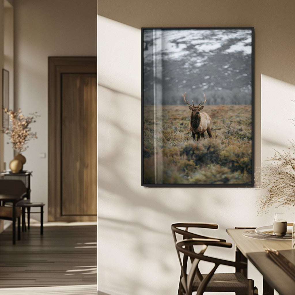 Wild Elk Wall Art Canvas Print, Framed Mountain Wilderness Majestic Animal Artwork