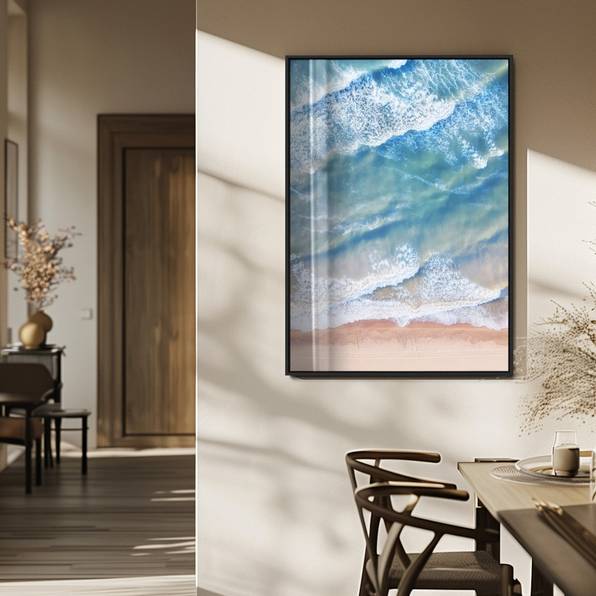 Aerial Ocean Waves Wall Art | Framed Tranquil Beach Canvas