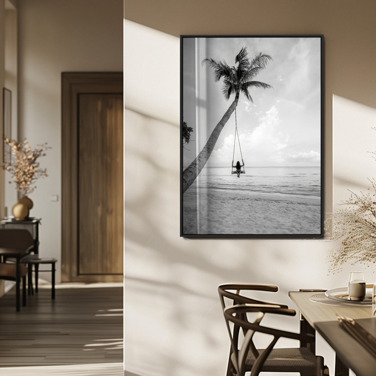 Black White Palm Tree Wall Art | Framed Ocean View Canvas