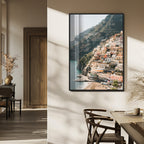 Mediterranean Coastal Cliffside Town Wall Art | Vibrant Seaside Canvas Print