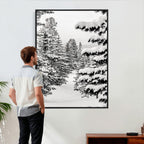 Winter Pine Forest Wall Art Canvas Print, Minimal Winter Landscape