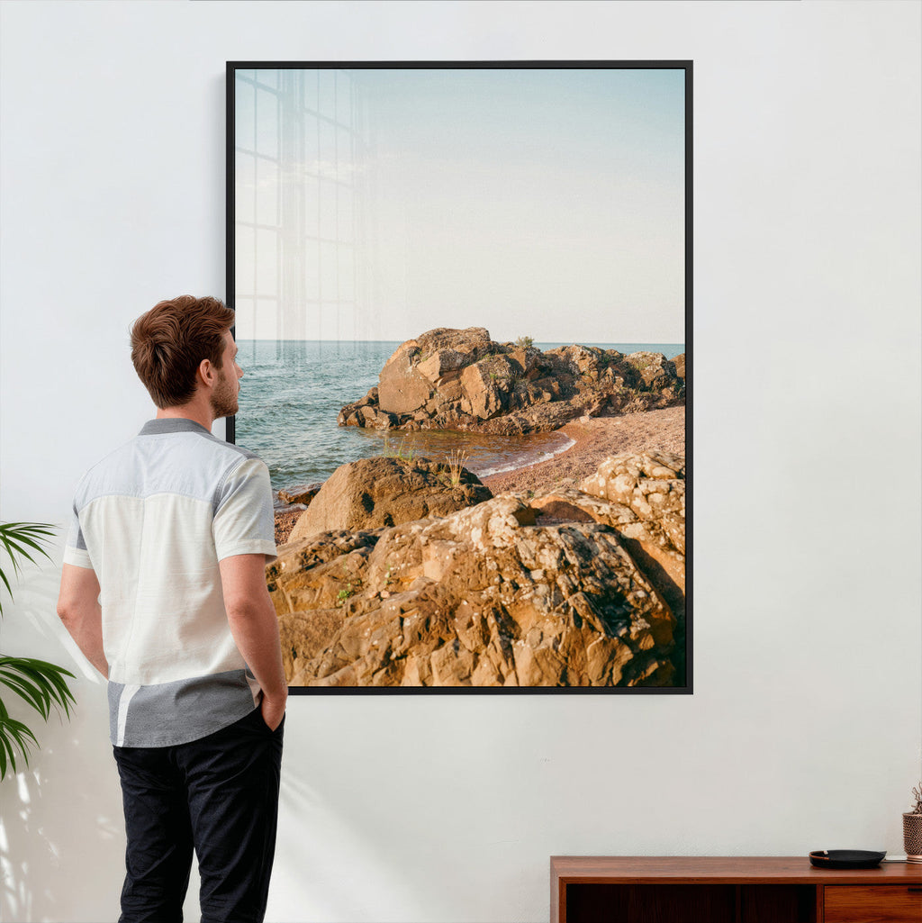 Rocky Coastline Wall Art Canvas Print, Minimal Coastal Landscape
