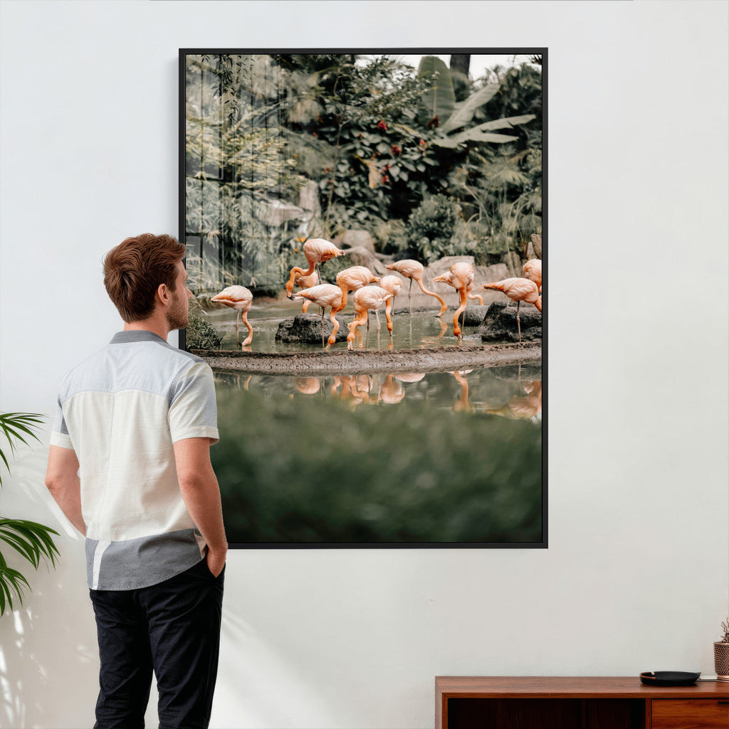 Flamingo Wall Art Canvas Print, Tropical Wildlife Scene