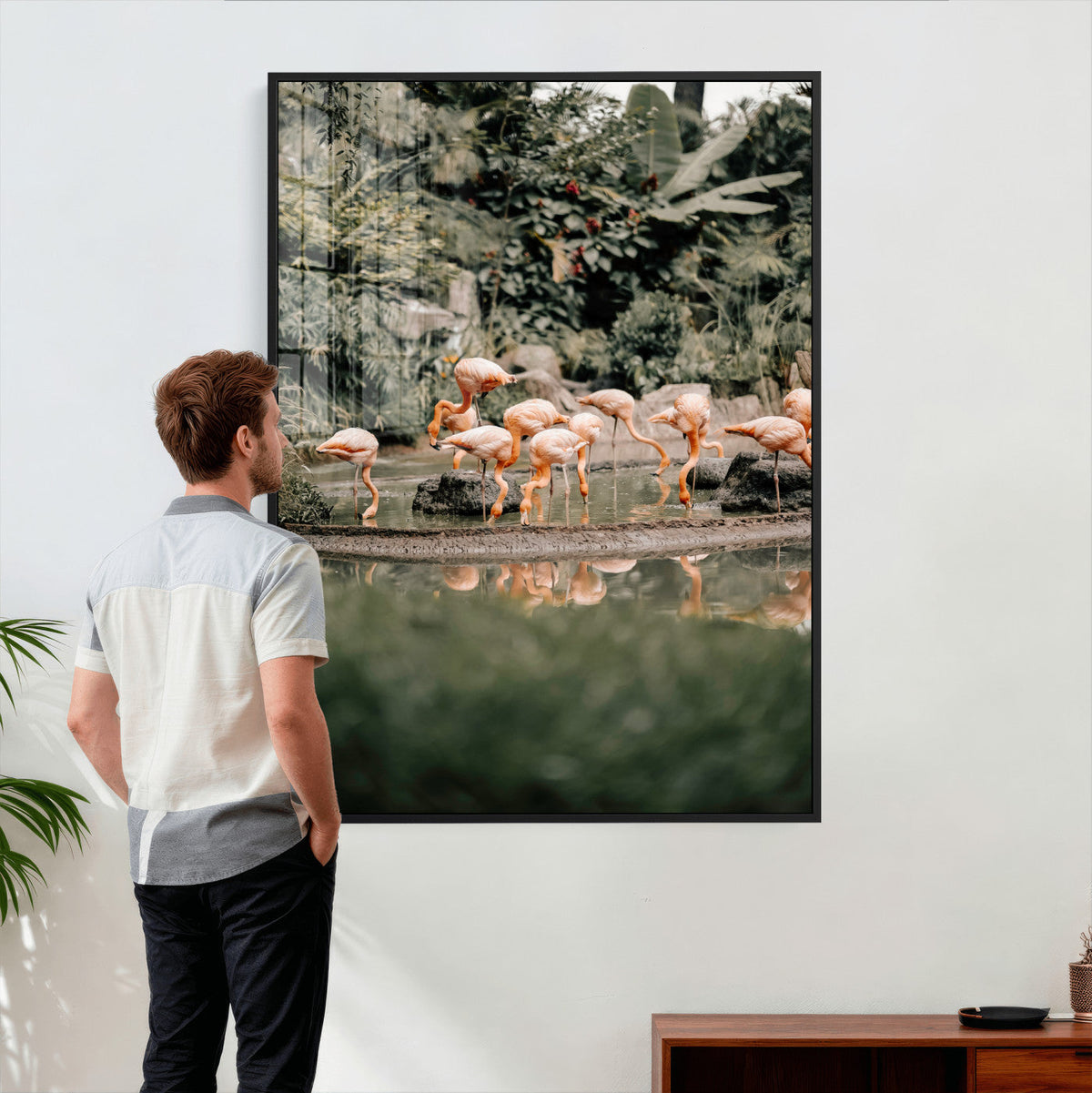 Flamingo Wall Art Canvas Print, Tropical Wildlife Scene