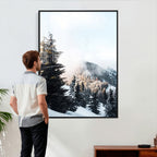 Snowy Mountain Forest Wall Art Canvas Print, Winter Pine Landscape